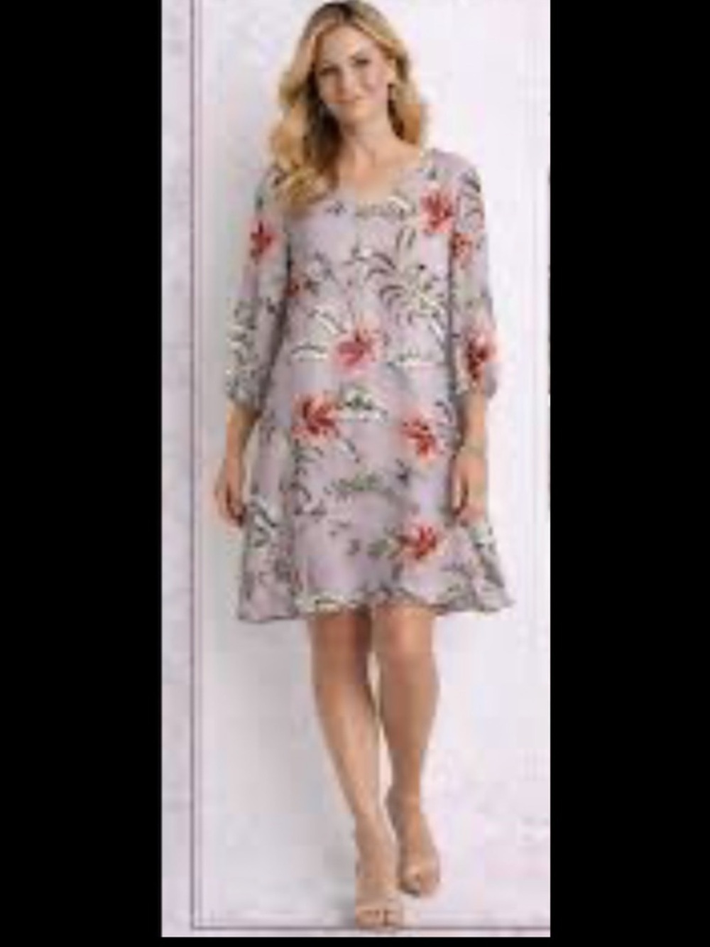 Chico’s floral print lilac trapeze dress lined puff sleeves 3.5 sz 18